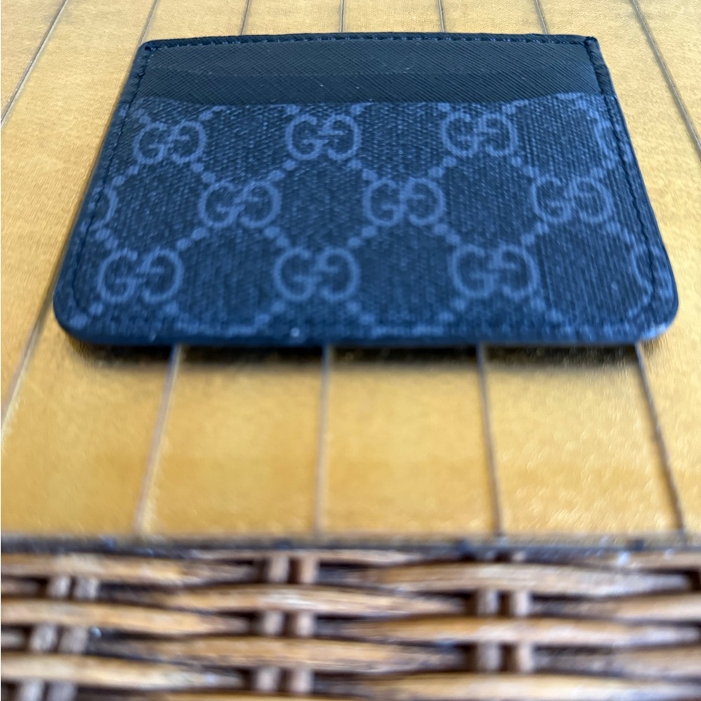 Gucci Blue and Black Key Card Holder with Monogram Design